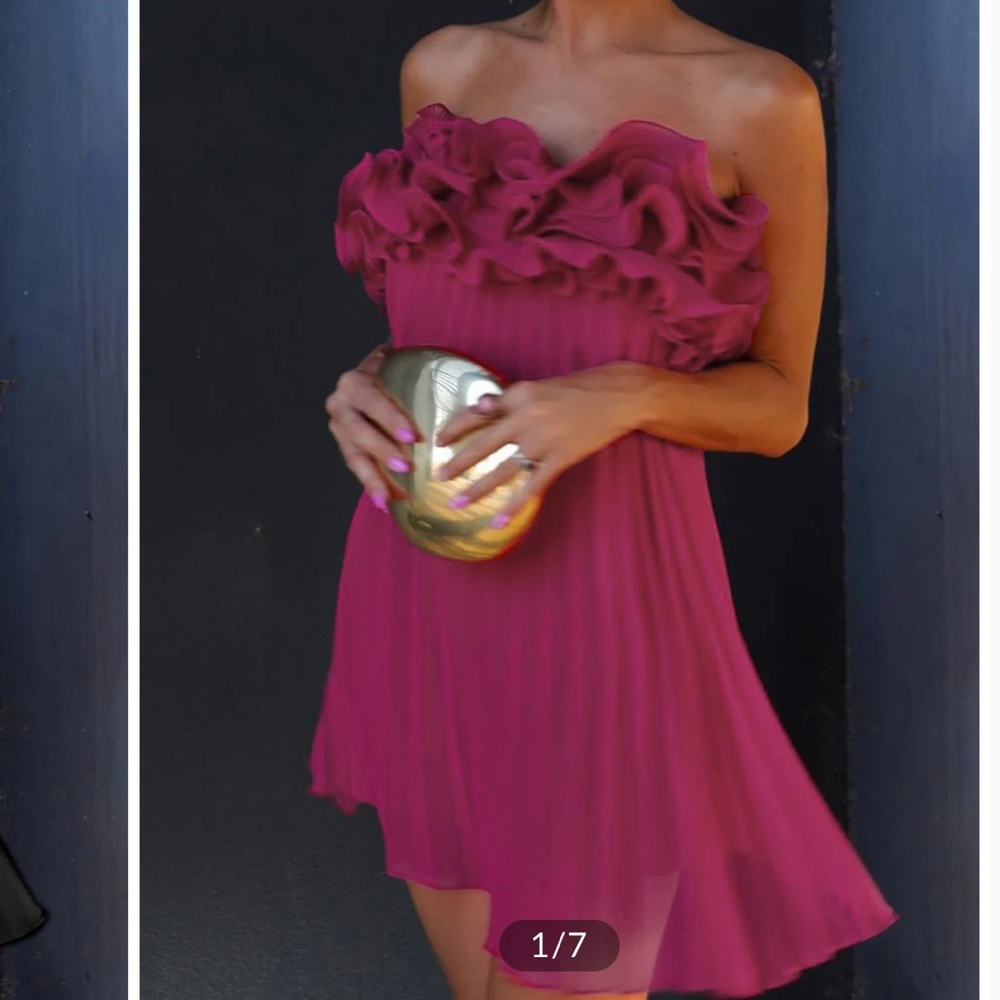 Pink flowered strapless dress